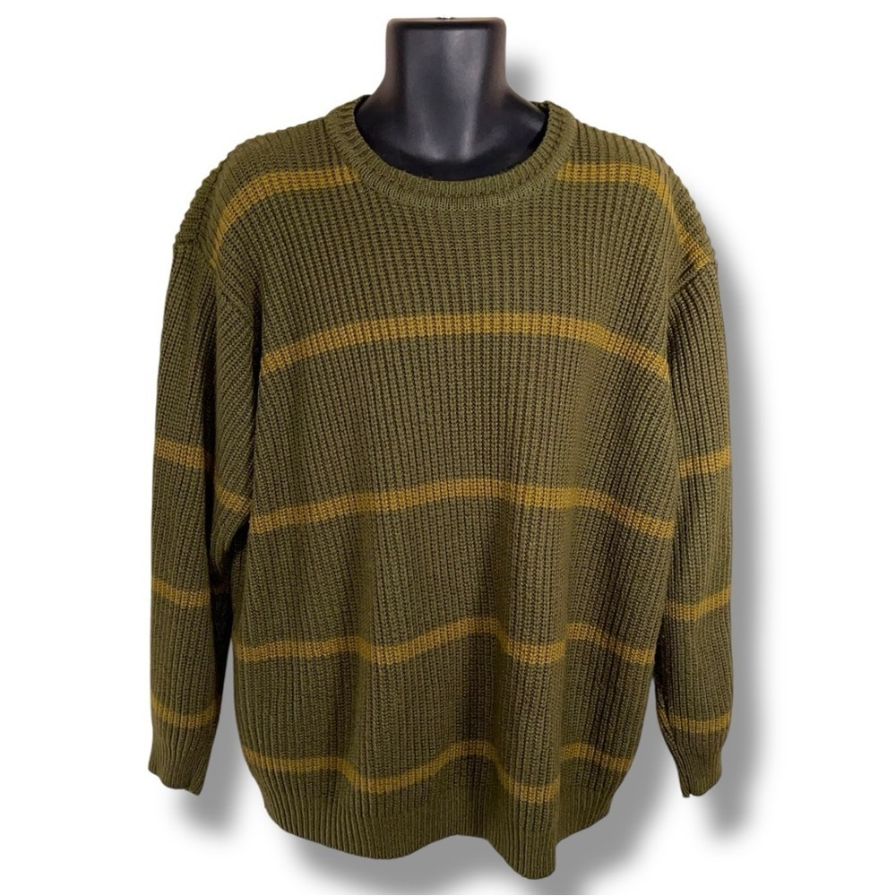 XL PG Field Green Academia Knit Sweater Long Sleeve Stripes Mens Outdoor